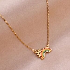 Rainbow Sunshine Pendant Chain Necklace in Gold